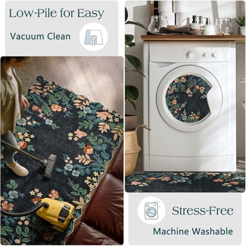 Front Door Mat Indoor Entrance - 2x4.3 Ft Dark Navy Floral Washable Layered Doormat Outdoor Entrance Porch Rug Non-Slip Boho Runner Rug for Kitchen Hallway Bedroom Laundry Room Porch Decor - Image 5