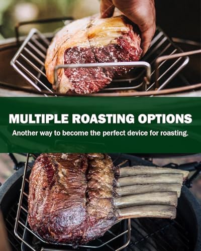 Rib and Roast Rack for Big Green Egg, Turkey Roasting Rack for Grilling and Smoking - Stainless Steel Pan for Cooking Rib, Chicken, Bird. L/XL BGE Accessories, Also for Other 18" or Larger Grills - Image 4