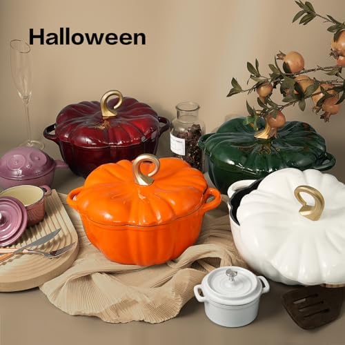 Flavehc Pumpkin Dutch Oven Pot with Lid 3.8 Qt, Enameled Cast Iron, Halloween Decor - Image 6