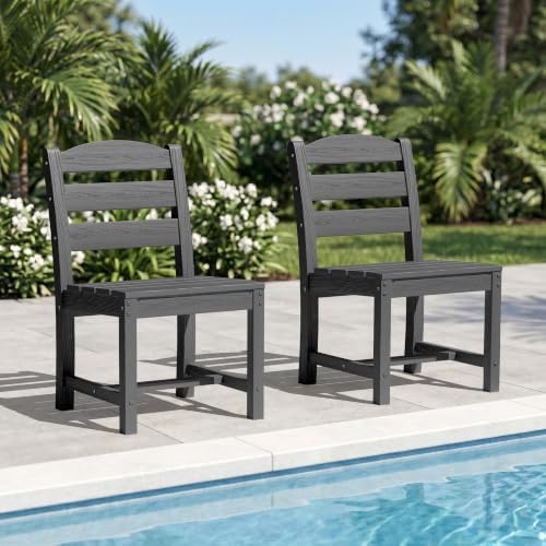 KINGYES Outdoor Armless Dining Chairs Set of 2,HDPE Patio Chairs,Grey by KINGYES