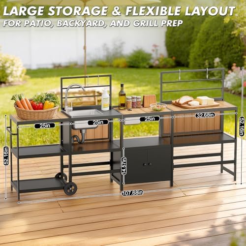 LEVELEVE Modular Outdoor Kitchen Island 4-Piece Set, Aluminum Outdoor Kitchen Cabinets Prep Station with Sink, Built-in Storage & Shelves for Patio, Backyard & Deck - Image 2