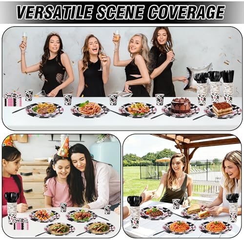 400 Pcs Disposable Pink Cow Print Tableware Set for 50 Guests - Image 5