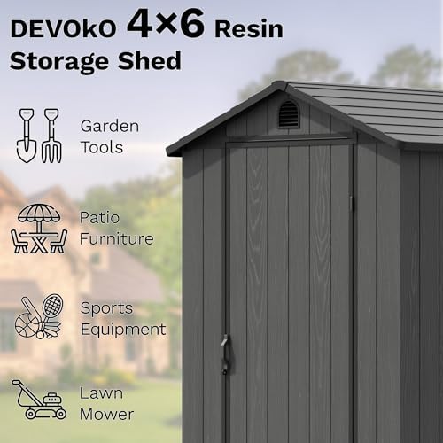 Devoko 4×6 FT Resin Storage Sheds with Floor, Dark Gray - Image 5