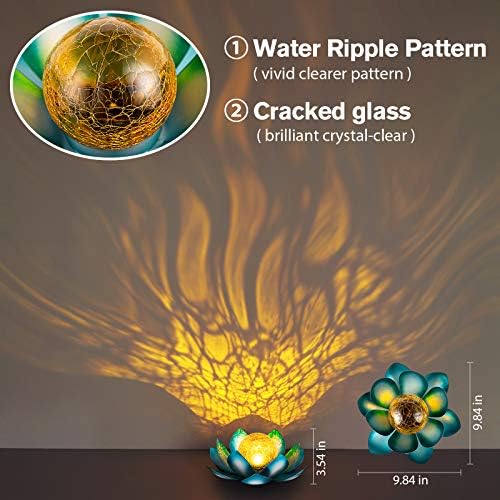 Huaxu Solar Light Outdoor Garden Decor Blue Metal Crackle Globe Glass Waterproof LED Lotus Flower Table Lamp Decorations for Patio Yard Porch Pathway Ground - Image 4