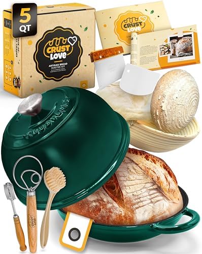 CRUSTLOVE 5 QT Enameled Dutch Oven for Bread Baking with Lid & Starter Kit by CRUSTLOVE