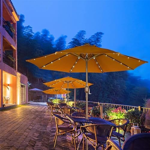 Blissun 9 ft Solar Umbrella 32 LED Lighted Patio Umbrella Table Market Umbrella with Tilt and Crank Outdoor Umbrella for Garden, Deck, Backyard, Pool and Beach, Brown - Image 6