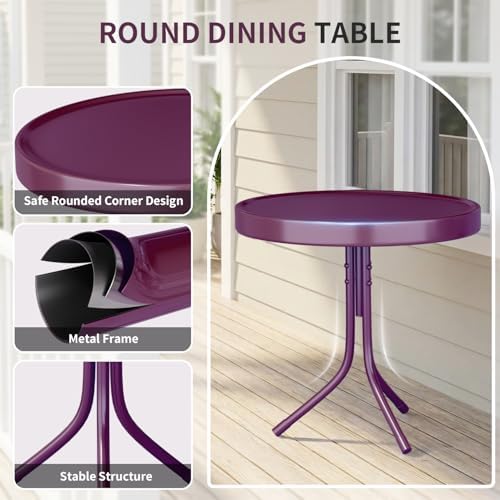 Outdoor 3-Piece Metal Bistro Set,Patio Conversation Set of 2,Purple - Image 6