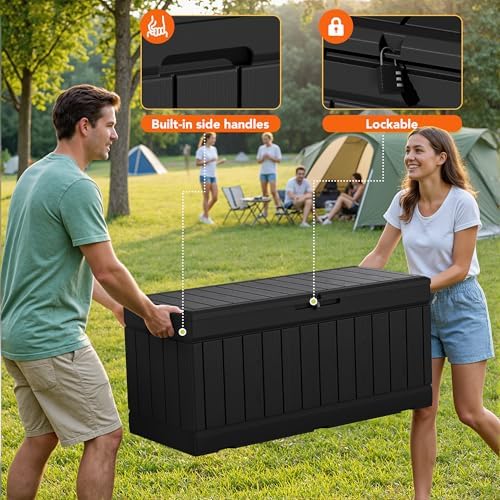 78 Gallon Deck Box Outdoor Indoor Waterproof Storage Box, Black - Image 5