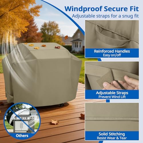 SunPatio 65 Inch Grill Cover for Outdoor Grill Heavy Duty Waterproof, Taupe - Image 5