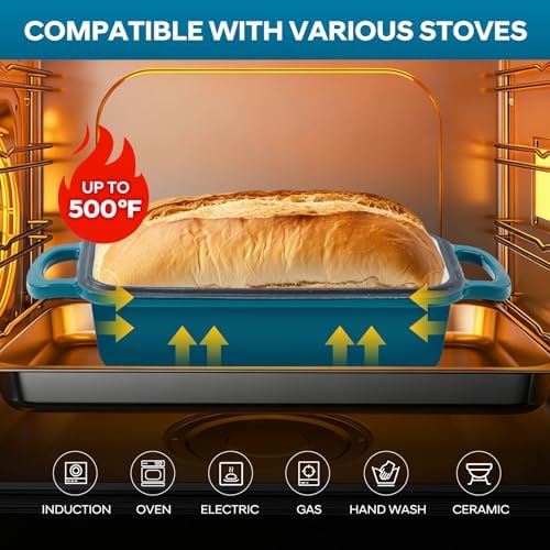 Cast Iron Loaf Pan with Lid 10x5 Inch Enameled Bread Loaf Pan for Sourdough, 2 Piece Set, Emerald - Image 4
