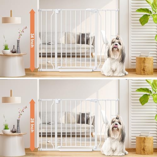 34" Tall Baby Gate No Drilling, Auto Close Dog Gate Indoor, White - Image 2