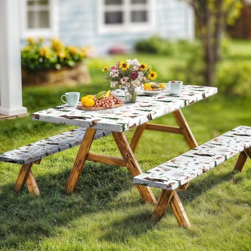 Picnic Table Cover with Bench Covers, Camping Essentials, Funny Rustic Woodland Animals Dear Beer Fox Table Cover Waterproof Fitted Tablecloth Cover with Elastic Edge for Outdoor 3 PCS 30x96 Inch - Image 3