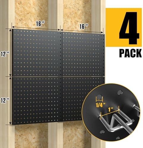Spampur Peg Board, 4 Pack Metal Black Pegboard Panels with 50 Hooks - Image 3