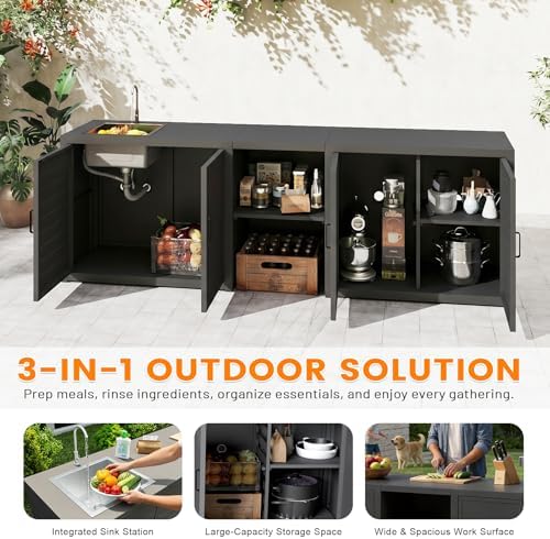 Domi Outdoor Kitchen Island with Sink and Storage, 3-Piece Modular Station - Image 6