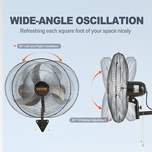 VEVOR 20 Inch Wall Mount Fan, Oscillating, 3-Speed, 4650 CFM - Image 4