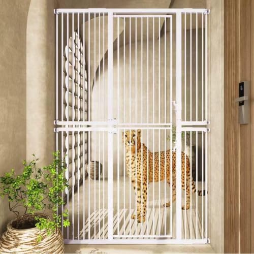 74.8" Extra Tall pet Gate,29.5-51.6" Wide cat gate for Doorway Pet Gate with Cat Doors NO Drilling Pressure Mount Kit for Cats and Dogs Indoor Doorways liveing Room Bedroom，White by PamperYourPet