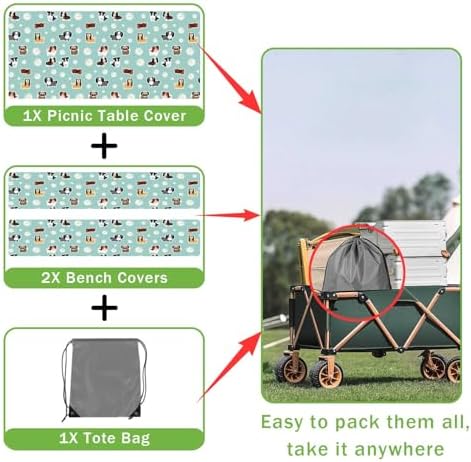Cute Dog Picnic Table Cover with Bench Covers Camping Essentials Waterproof Windproof Funny Animal Daisy Flower Table Cover Fitted Tablecloth Cover with Elastic Edge for Outdoor 3 PCS 30x60 Inch - Image 6