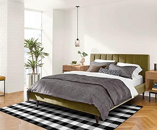 IOHOUZE 5x8 Buffalo Plaid Area Rug, Washable Indoor Outdoor, Black White - Image 4