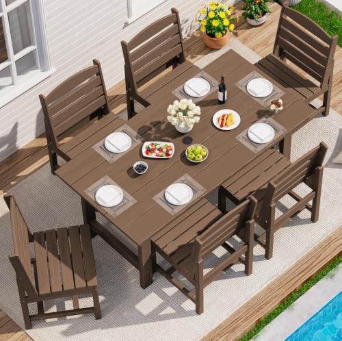 SERWALL Armless Outdoor Dining Set, Patio Dining Set for 6, Brown by SERWALL