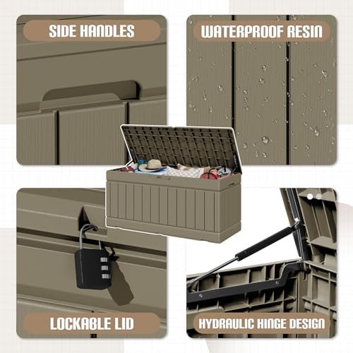JUMMICO 78 Gallon Deck Box Waterproof Resin Outdoor Storage Box - Image 2