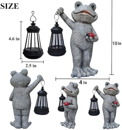 Solar Frog Garden Statue, Resin Figurine with Ladybug & Hanging Solar Lantern Outdoor Decor - Image 4