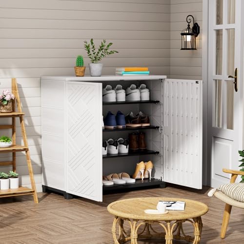 ZZM Indoor/Outdoor Storage Cabinet Waterproof, 34"x15"x34" Plastic Outdoor Storage Box for Garden Balcony Bathroom, All Weather Outdoor Storage Clearance, DIY Usage, with 2 Shelf (White) - Image 5