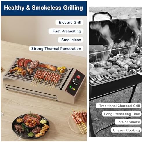 GarveeHome Electric Indoor Grill, 1800W Commercial Portable BBQ Grill Smokeless Countertop Grill with Removable Griddle, Stainless Steel, for Restaurant Home Camping Party Picnic - Image 5