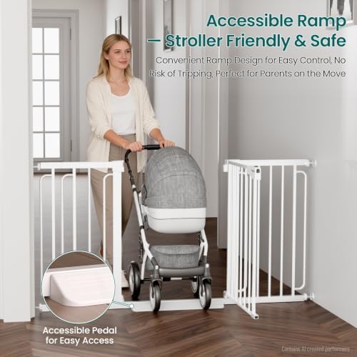 Cumbor 30.4-56.8" Extra Wide Baby Gate, Auto Close Dual Lock Dog Gate White - Image 5