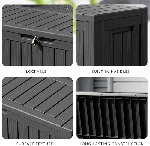 90 Gallon Waterproof Resin Deck Box, UV Resistant Outdoor Storage for Garden, Patio, Porch, Delivery（Black，80 Gallon） - Image 4