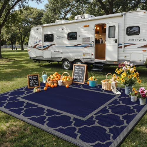 GENIMO Outdoor Rug, Waterproof Plastic Rugs for Patio, 8'x10' Blue Grey - Image 3