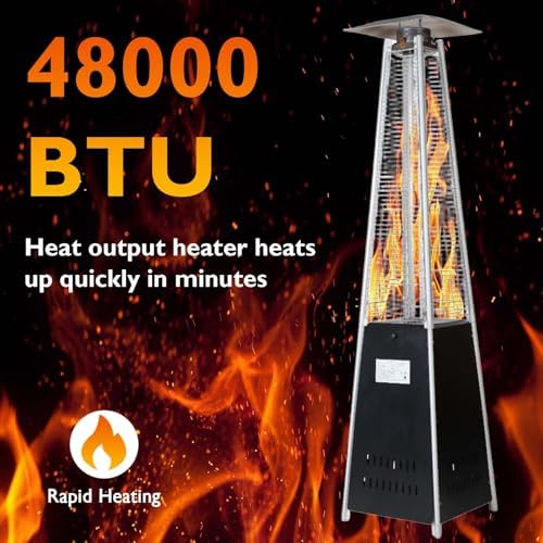 48,000 BTU Propane Patio Heater with Wheels, Quartz Glass Tube Pyramid Design, Includes Cover - Perfect for Parties, Backyard, Garden, Poolside, Commercial & Residential Use (Black) - Image 3