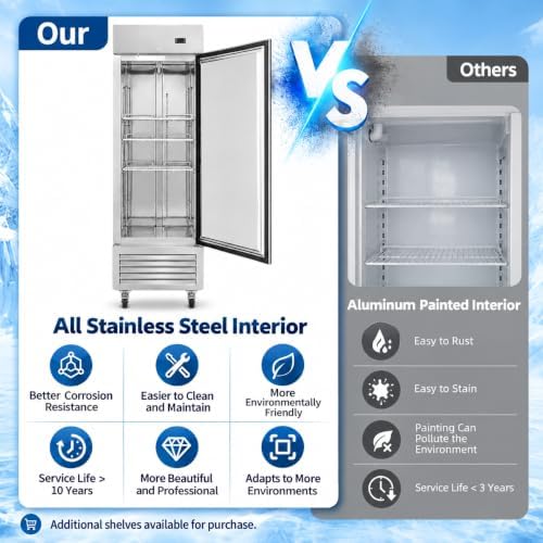 27" W Commercial Refrigerator Single Door 19 Cu.ft Commercial Fridge Fan cooling Stainless Steel Reach-in Refrigerator with Digital Thermostat for Restaurant, Bar, Commercial Use, etc - Image 5
