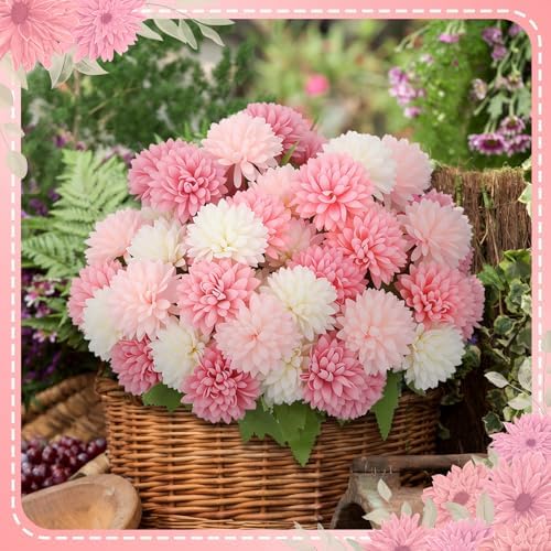XunYee 12 Pcs Pink Artificial Flowers for Outdoor Silk Chrysanthemums - Image 6