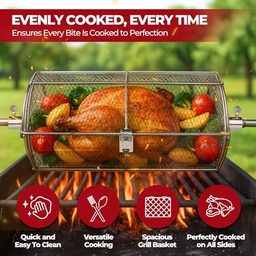 Rotisserie Basket for Outdoor Grill (15.4" x 6.8" x 6.4") - Heavy Duty Stainless Steel BBQ Basket with Reinforced Latch & Safety-Smooth Edges - Splits Apart for Easy Cleaning - Fits Most Grills - Image 6