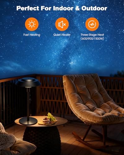 Electric Patio Heater, 1500W Portable Tabletop Infrared Heater with 3 Power Levels, IP55 Waterproof Outdoor Heater for Garden, Balcony, Backyard (black, tabletop-pull string) - Image 2