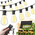 100FT Solar String Lights Outdoor Waterproof, 35+1 LED Shatterproof Bulbs Solar Powered with Remote & USB Port, 3 Light Modes Dimmable Patio Lights for Backyard, Garden, Camping by AMZRAP