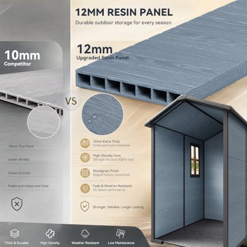 DWVO Outdoor Storage Shed 4.4×6FT, Garden Resin Shed with 2 Windows - Image 4