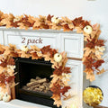 2 Pack Fall Garland with Lights-Total 12Ft Autumn Leaves Garland for Mantle Fireplace-Brown Fall Decor for Front Door with Pumpkins Indoor Maple for Stairs Porch Thanksgiving Decorations by Cherica