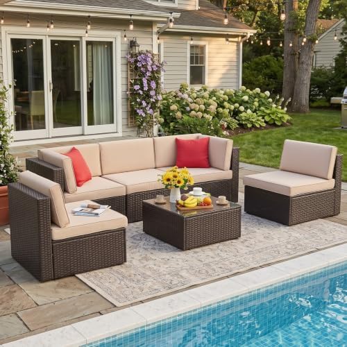 Vongrasig 6 Pieces Patio Furniture Set, Outdoor Sectional Patio Sofa Couch - Image 2