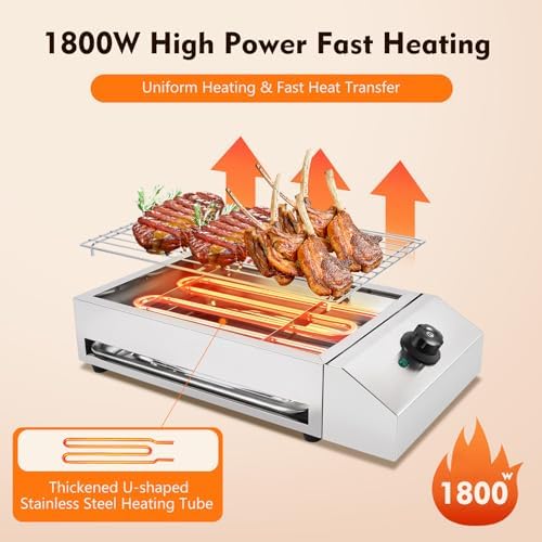 Indoor Electric Grill, 110V 1800W Commercial Griddle, Stainless Steel Removable Nonstick Grate with Removable Temperature Control, for Outdoor, Camping,for steak, chicken, sausage, patty, fish - Image 3