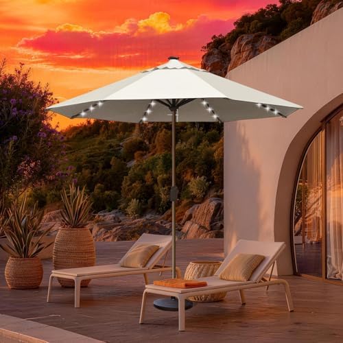 EliteShade USA 10-Year-Non-Fading 10ft Market Patio Umbrella, Commercial Grade Table Sun Umbrella with 80 Solar LED Lights, Crank Open, Windproof & UPF 50+ UV Protection for Garden, Deck, Pool, Backyard, No Tilt, Antique Beige - Image 3