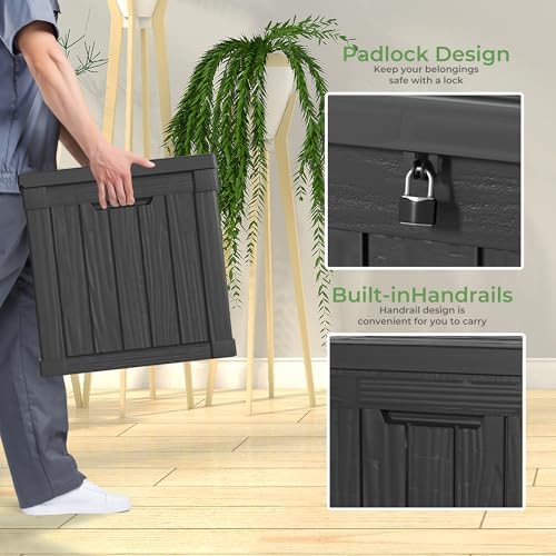 51 Gallon Outdoor Deck Box, Lockable Waterproof Outdoor Storage Boxes For Garden Tools,Indoor Cushions,Accessories Outside Storage Resin Weatherproof Container(Black) - Image 6