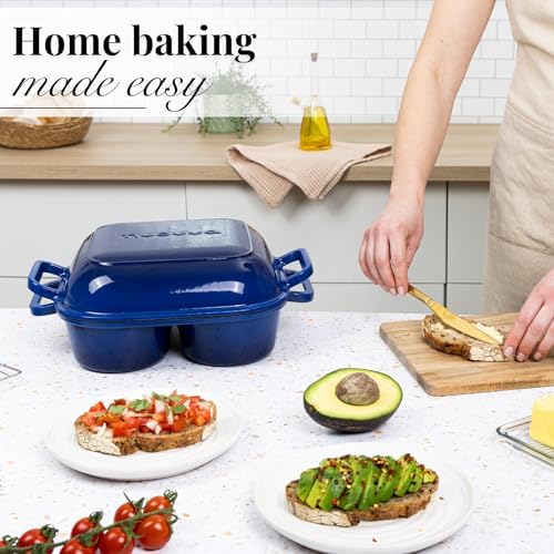 QuadPro Enamelled Cast Iron Bread Loaf Pot – Dutch Oven for Sourdough Bread Baking – 500°F Oven Safe Non Stick Bread Pot – 4 Round Loaf Spaces (4.90-inch Diameter), Dark Blue – by Nuovva - Image 6