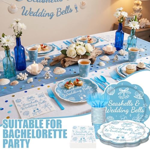 Zubebe 175 Pcs Seashells Wedding Bells Bachelorette Plates Cups Napkins - Image 4