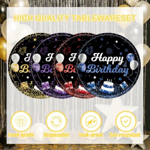 40Pcs Colorful Party Decorations Red Yellow Blue Purple Plates Set for Birthday Party Baby Shower Supplies Serve 40 People - Image 3