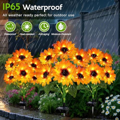 Solar Sunflower Lights Outdoor Garden Decor, 4 Pack Solar Flowers Lights with 24 Sunflowers, Waterproof Fall Decor Stake Decorative Light Auto ON/Off for Garden Yard Patio, Gift for Women - Image 4