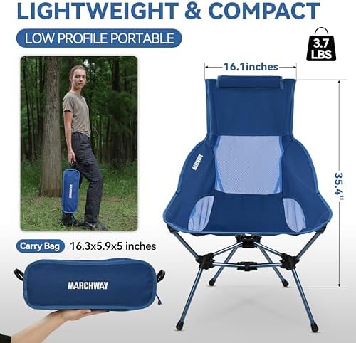 MARCHWAY Lightweight High Back Folding Camping Chair with Head Support - Image 3