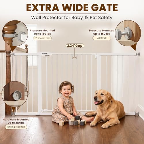 Mumeasy Extra Wide Large Baby Gate for Doorways, 36-66" Walk Through Wide Long Dog Gate for Door & Stair, Auto Close Dual Swing Pressure Mounted Child Safety Gate for Toddlers, Puppies & Pets, White - Image 4