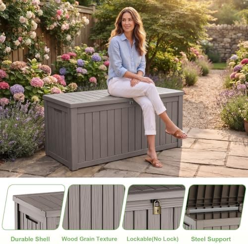 PatioZen 200 Gallon Deck Box Lockable Waterproof UV Resistant Grey - Image 5