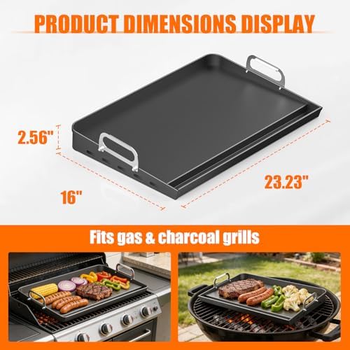 23" x 16" Portable Steel Nonstick Grill Griddle for Gas & Charcoal Grills - Image 2